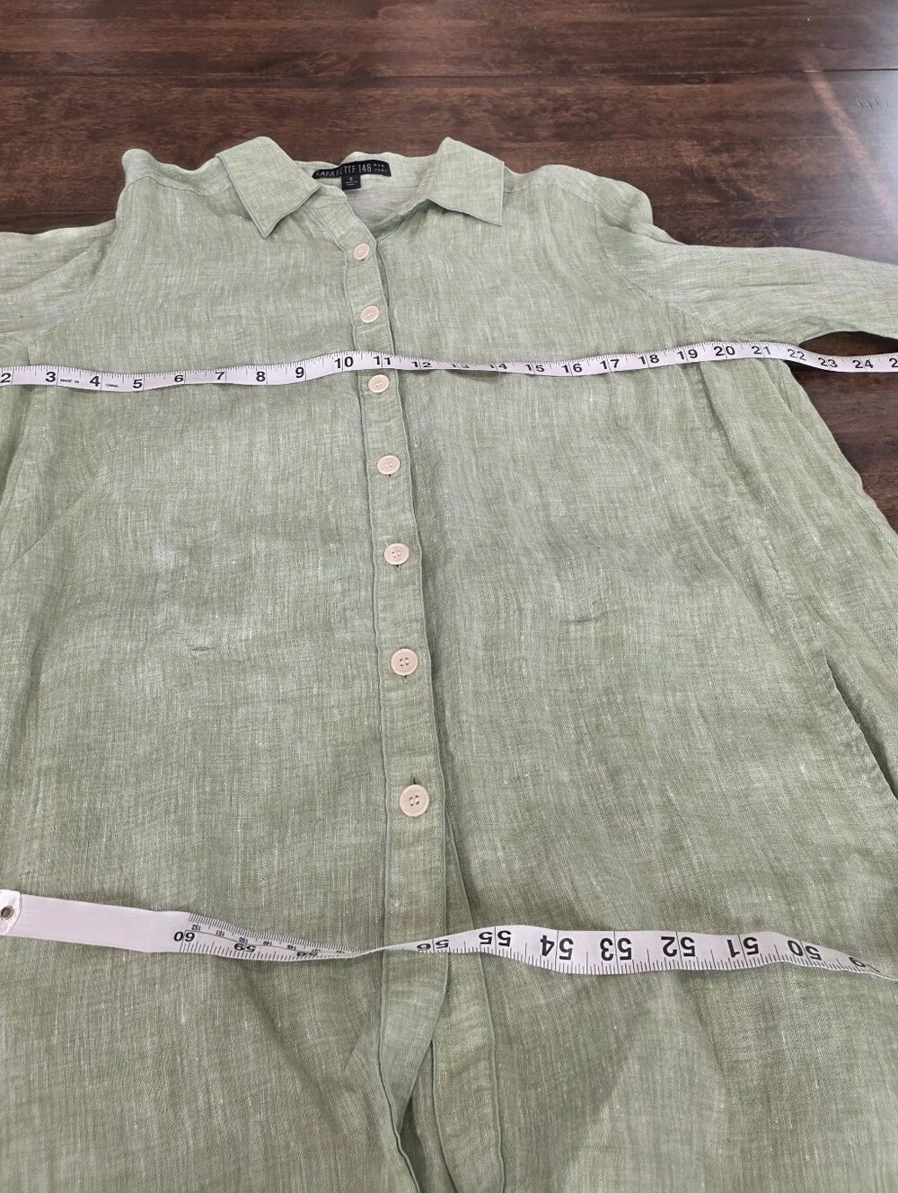 Lafayette 148 Lime Green Linen Long Sleeve Button Shirt 6 - Picture 6 of 9